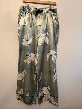 Intrigue satin lounge pants Pajamas palazzo pants crane print
